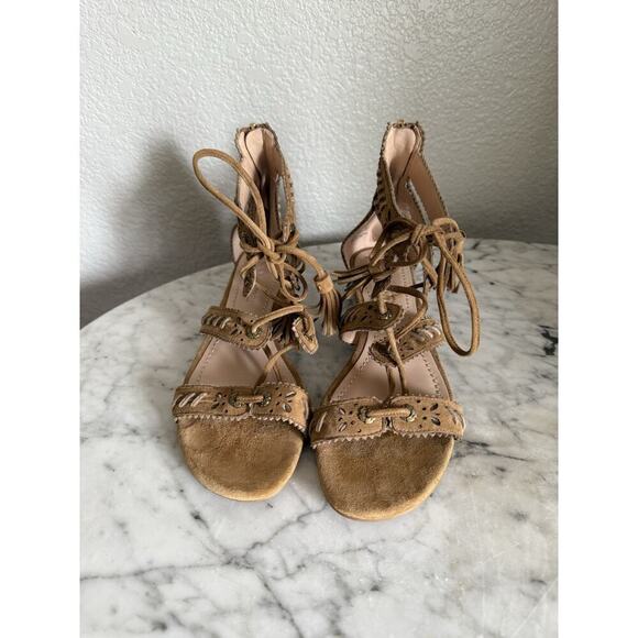 Coach Via Demi Wedge Sandals Size 7.5 Gladiator Tassel Ties Suede - Picture 2 of 8